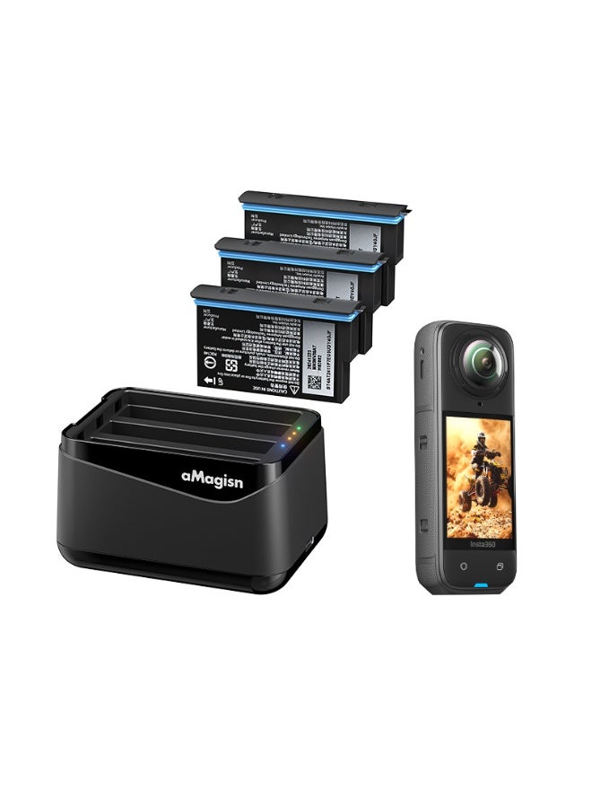 aMagisn Battery Charger Case for Insta360 X5 – 3-Slot Fast Charging, SD Card Storage, Smart Power Control, Travel-Ready, Safety Protected (Charger Only, No Battery or Camera) - Image 1