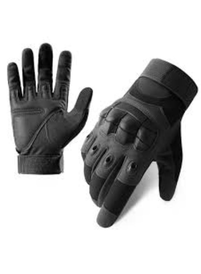 Tactical Combat Gloves with Hard Knuckle Protection, Touch Screen Compatible, Black Rubber Construction, Universal Size for Outdoor Activities and Motorcycle Riding - Image 1