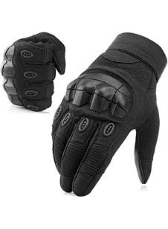 Tactical Combat Gloves with Hard Knuckle Protection, Touch Screen Compatible, Black Rubber Construction, Universal Size for Outdoor Activities and Motorcycle Riding - Image 2