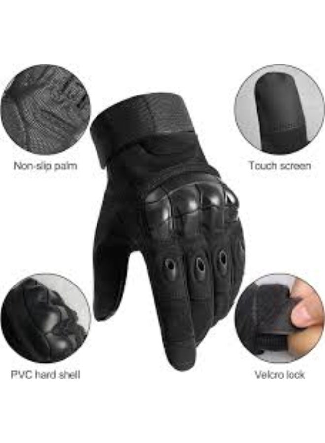 Tactical Combat Gloves with Hard Knuckle Protection, Touch Screen Compatible, Black Rubber Construction, Universal Size for Outdoor Activities and Motorcycle Riding - Image 4
