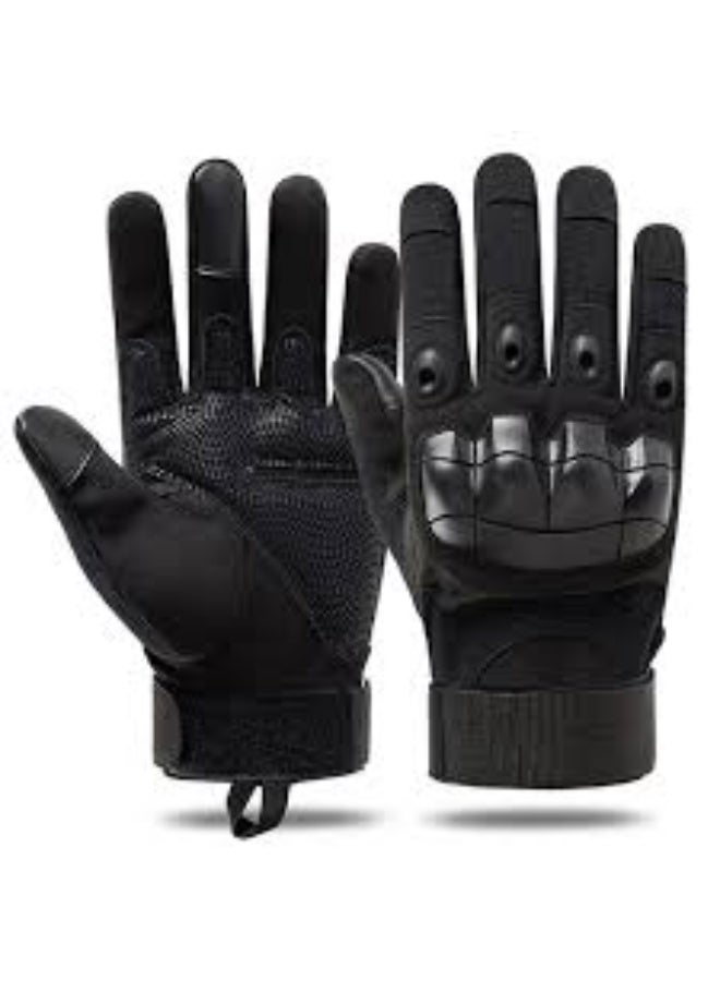 Tactical Combat Gloves with Hard Knuckle Protection, Touch Screen Compatible, Black Rubber Construction, Universal Size for Outdoor Activities and Motorcycle Riding - Image 5