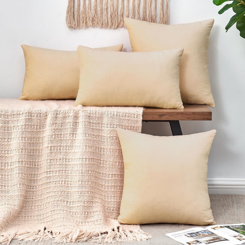 GriNeed Throw Pillow Covers Brown Decorative Velvet Set of 2 18x18 Inch Pillow Covers, Soft Tan Pillowcases for Couch Sofa Bed Living Room, Farmhouse Neutral Taupe Decor, Accent Khaki Cushion Covers - Image 2