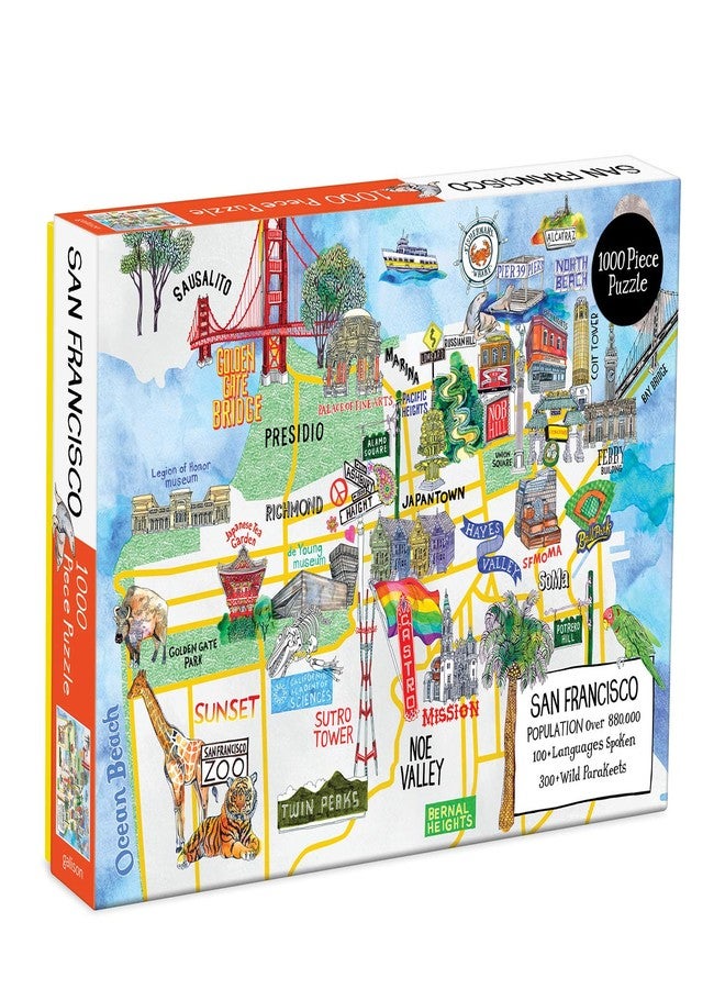 Galison San Francisco Puzzle, 1,000 Pieces, 20”x27” - Jigsaw Puzzle Featuring a Map of Famous San Francisco Landmarks- Thick,Sturdy Pieces,Challenging Family Activity,Great Gift Idea, Multicolor,1000