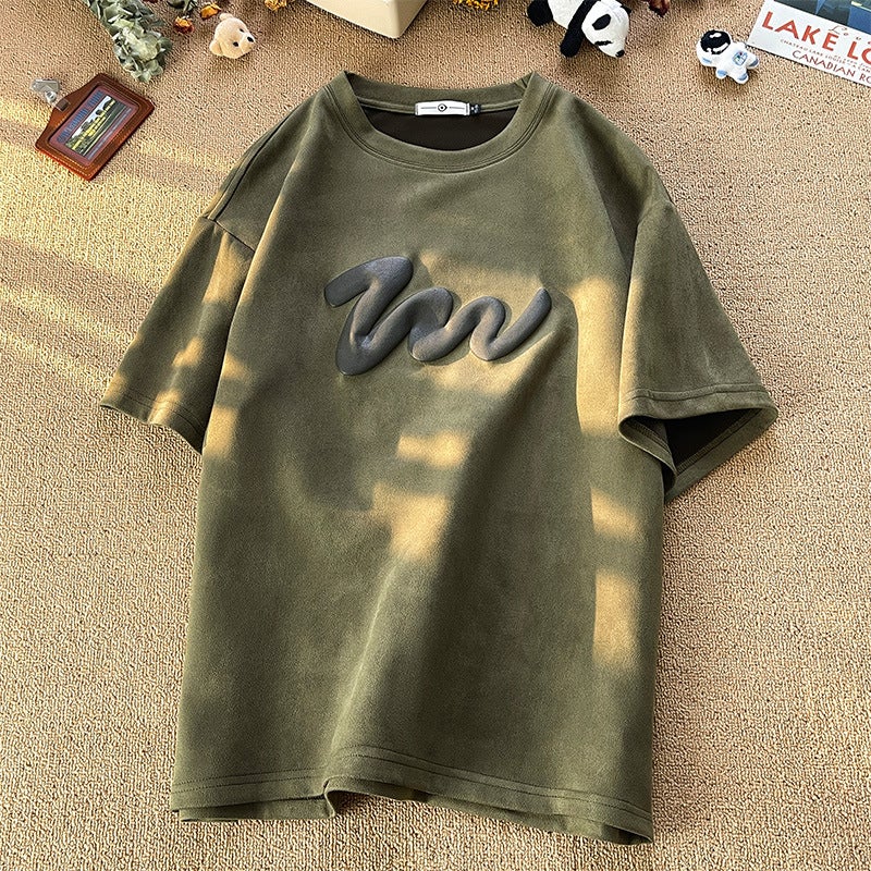 Short-Sleeved T-Shirt Men'S Summer Teenager Fashion Brand Suede T-Shirt American Casual Round Neck Half-Sleeved T-Shirt - Image 2
