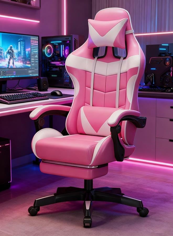rayze Ergonomic gaming/computer chair, height adjustable, PU leather, high backrest, lumbar support, comfortable armrests, 360° swivel, suitable for office or gaming (pink). - Image 1