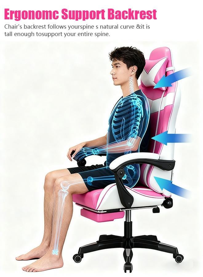 rayze Ergonomic gaming/computer chair, height adjustable, PU leather, high backrest, lumbar support, comfortable armrests, 360° swivel, suitable for office or gaming (pink). - Image 4
