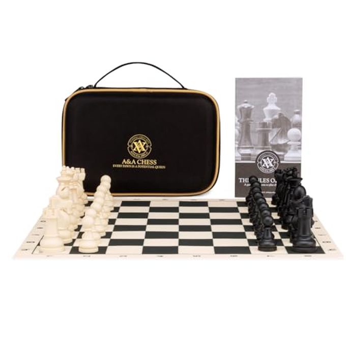 A&A Chess Set 15''x15'' Foldable Silicone Chessboard and 3.25'' King Height Weighted Plastic Staunton Pieces with Carrying Case for Portable Travel - Image 2