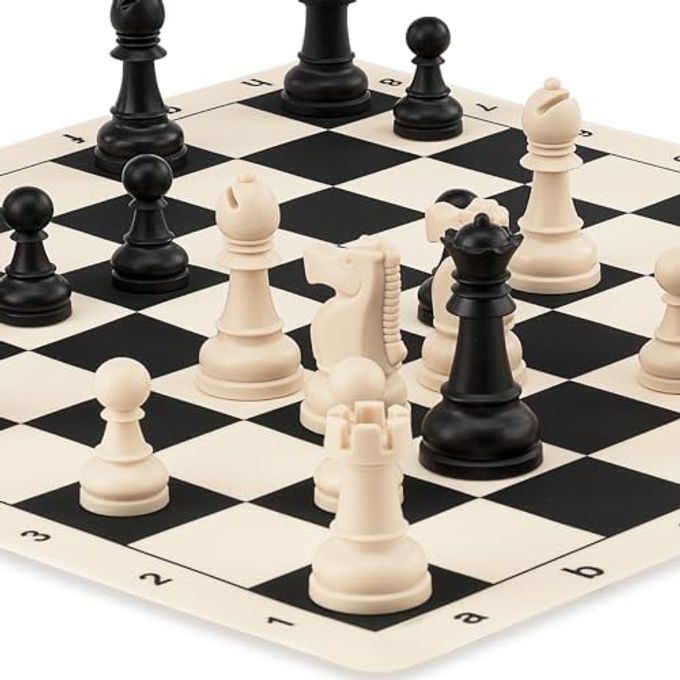 A&A Chess Set 15''x15'' Foldable Silicone Chessboard and 3.25'' King Height Weighted Plastic Staunton Pieces with Carrying Case for Portable Travel - Image 3