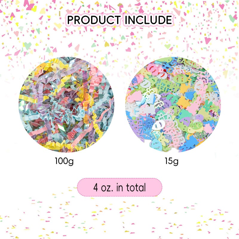 CIPOWM Easter Grass Crinkle Cut Paper Shred, Iridescent Multicolor Raffia Paper Shred Filler with Easter Confetti Shredded Grass for Gift Wrapping Gift Bag Box Filling Party Supply, 115g/4oz - Image 3