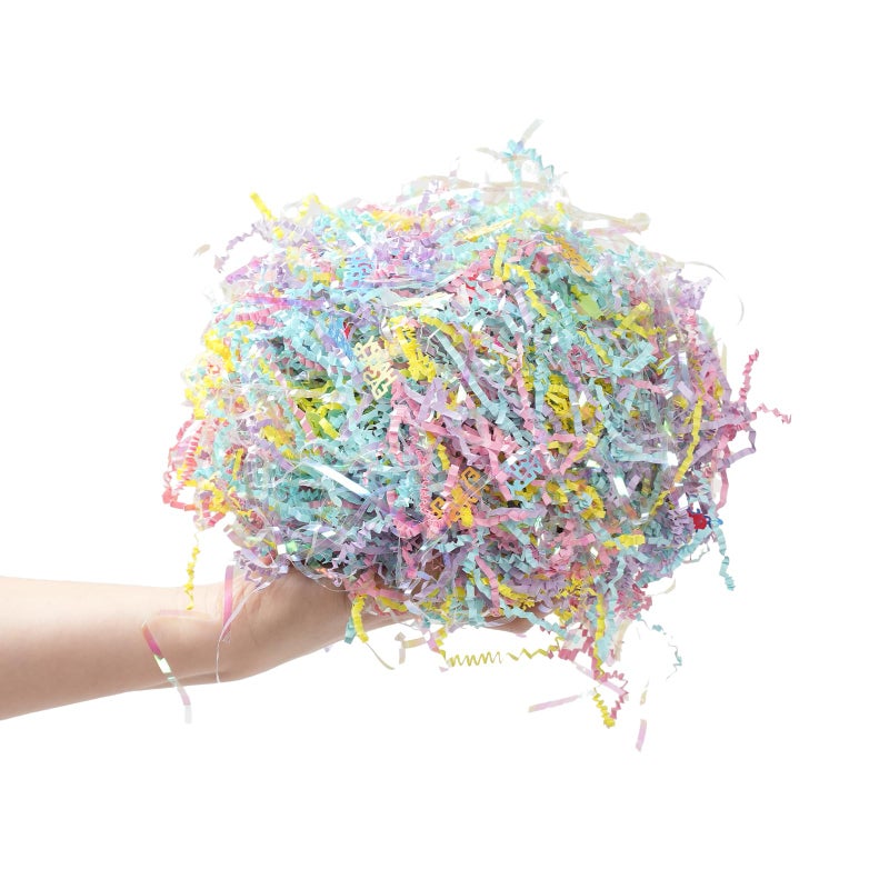 CIPOWM Easter Grass Crinkle Cut Paper Shred, Iridescent Multicolor Raffia Paper Shred Filler with Easter Confetti Shredded Grass for Gift Wrapping Gift Bag Box Filling Party Supply, 115g/4oz - Image 4