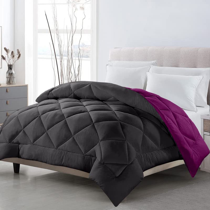 TUNDWAL'S TUNDWALS Microfiber Reversible Solid Extra Comfort Soft ComforterBlanket Double Bed 210 GSM Quilt Grey Purple 1 Piece - Image 1