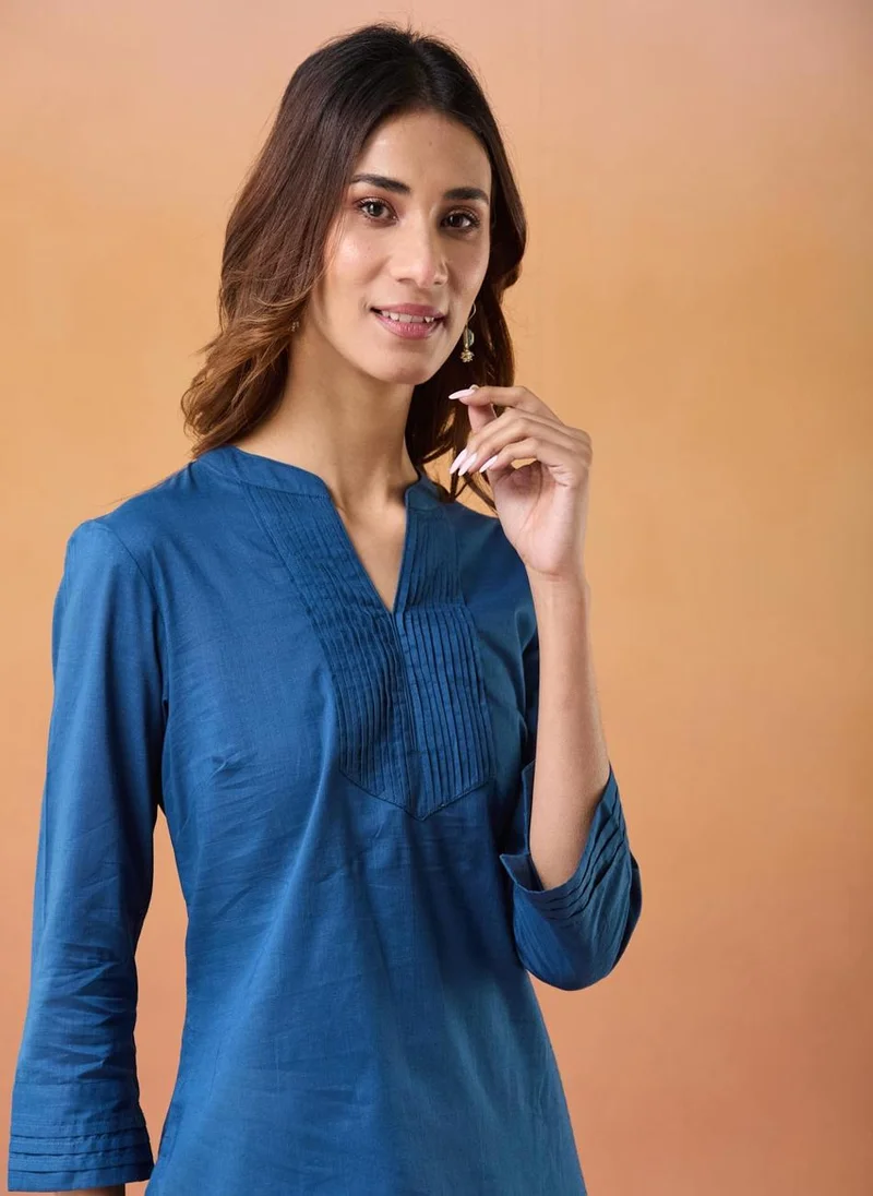فاب انديا Indigo Cotton Slim Fit Short Kurta