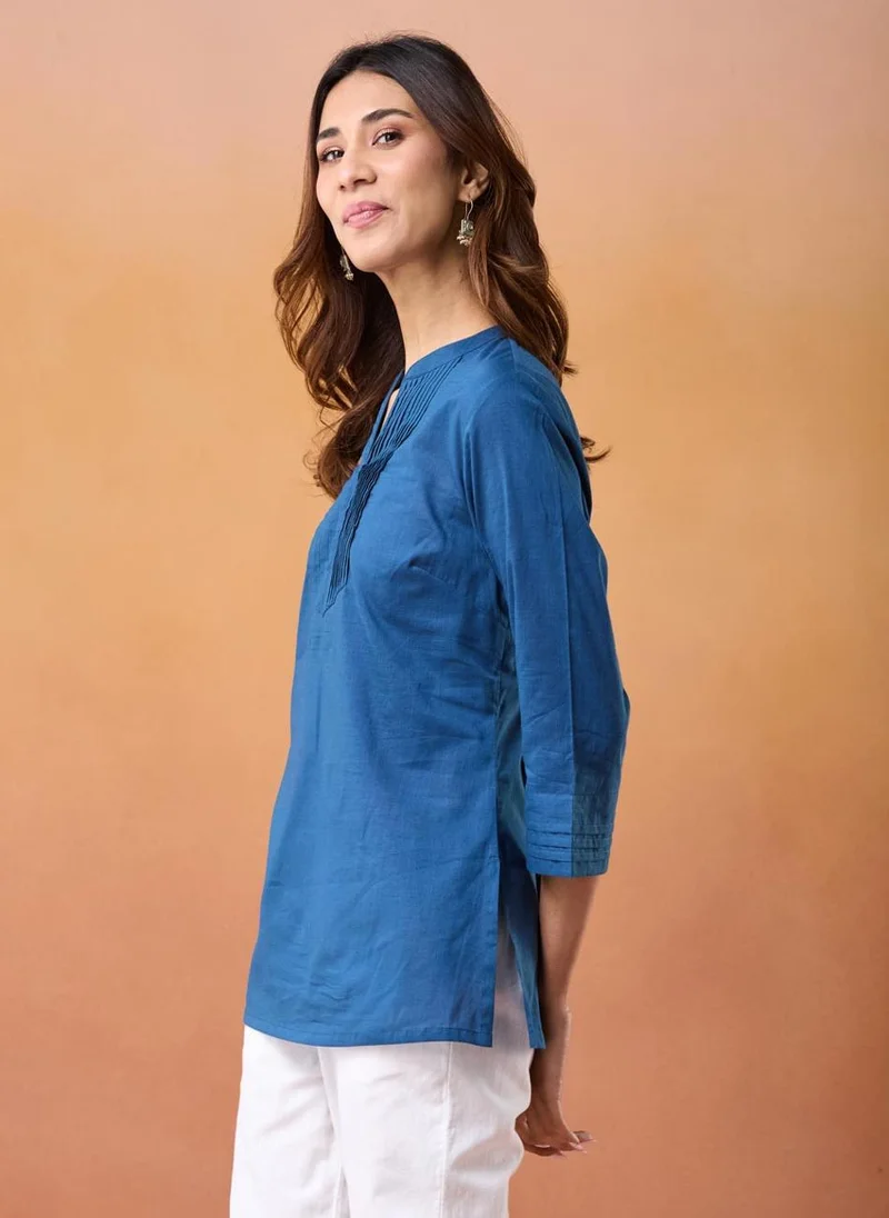 فاب انديا Indigo Cotton Slim Fit Short Kurta