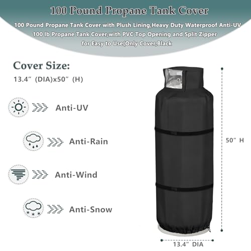 Krismile 40 lb Propane Tank Cover with Plush Lining Heavy Duty Waterproof AntiUV Propane Tank Winter Cover with PVC Top Opening and Adjustable Fixed Buckle Straps for Easy to Use Black - Image 3