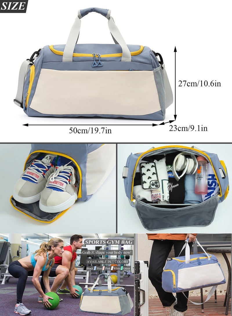 Qiccijoo Sports Gym Bag Travel Duffel Bag with Shoes Compartment and Wet Pocket for Men Women,50L Large Weekend Overnight Luggage Bag Carry on Bag Yoga Tote Bags(Blue) - Image 2