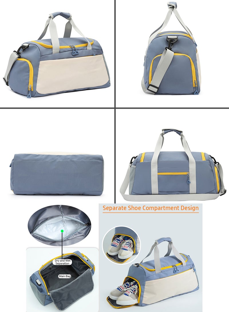 Qiccijoo Sports Gym Bag Travel Duffel Bag with Shoes Compartment and Wet Pocket for Men Women,50L Large Weekend Overnight Luggage Bag Carry on Bag Yoga Tote Bags(Blue) - Image 4
