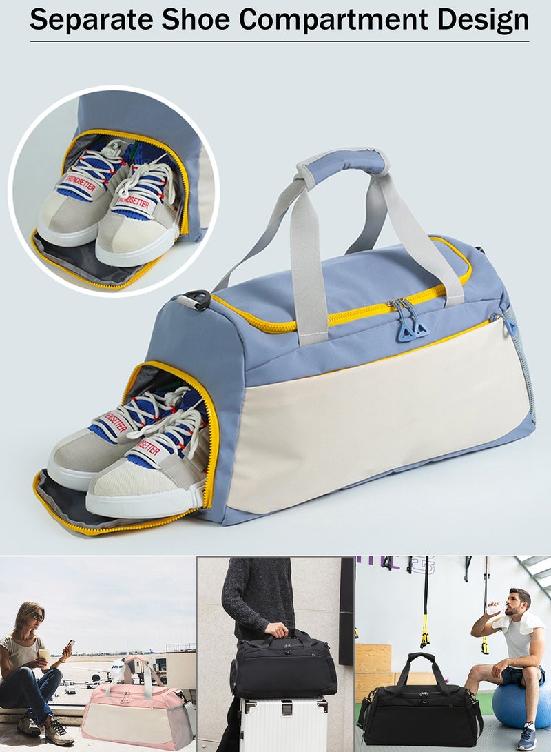 Qiccijoo Sports Gym Bag Travel Duffel Bag with Shoes Compartment and Wet Pocket for Men Women,50L Large Weekend Overnight Luggage Bag Carry on Bag Yoga Tote Bags(Blue) - Image 5