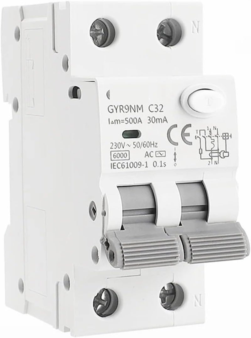 2P 32A 100mA AC Type Magnetic Circuit Breaker with Over Current and Leakage Protection Din Rail Mount - Image 1