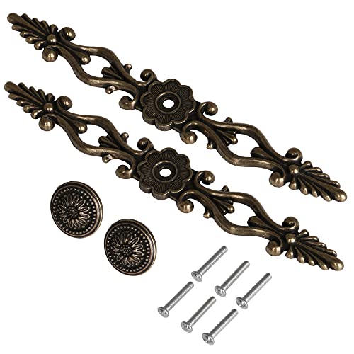 BQLZR 2PCS Antique Cabinet Pulls Wardrobe Pull,Vintage Cabinet Hardware European Style Door Handle Drawer pulls, Zinc Alloy Furniture Knobs Pull 8.66inch with 4 Screws - Image 1