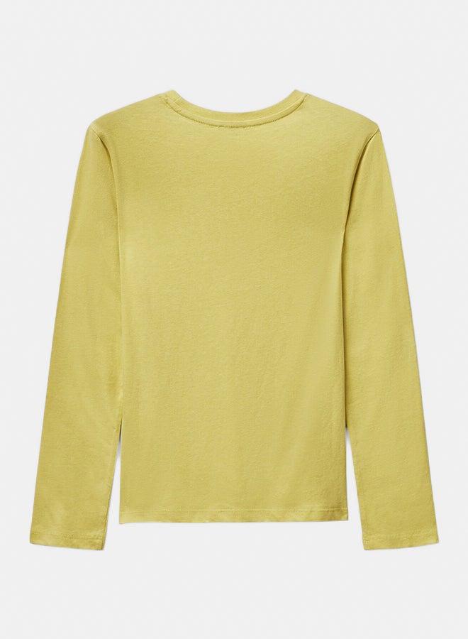 Benetton Girls Long sleeve cotton T-shirt with glitter print - Image 3