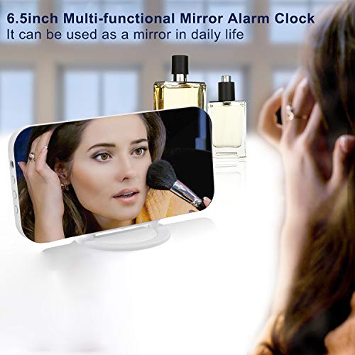 SZELAM Digital Clock Large Display, LED Electric Alarm Clocks Mirror Surface for Makeup with Diming Mode, 3 Levels Brightness, Dual USB Ports Modern Decoration for Home Bedroom Decor-White (001) - Image 2