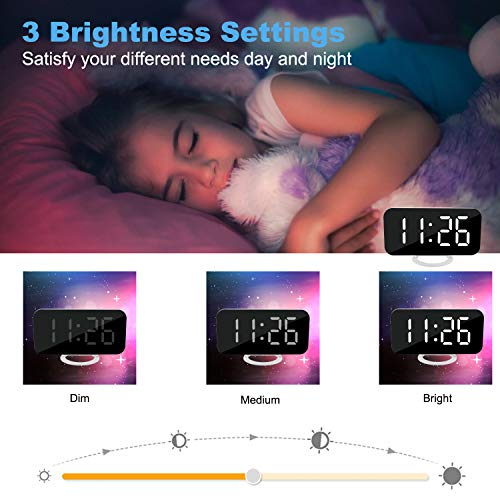 SZELAM Digital Clock Large Display, LED Electric Alarm Clocks Mirror Surface for Makeup with Diming Mode, 3 Levels Brightness, Dual USB Ports Modern Decoration for Home Bedroom Decor-White (001) - Image 3