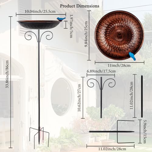 VEWOSTAR Metal Bird Bath for Outdoor,10" Wide Standing Frees Birdfeeder with Metal Stake,Vintage Bird Baths Feeder Bowl for Outdoors Garden Patio Yard Lawn Decor (Antique Bronze) - Image 2