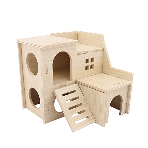 kcrygogo Tiny Hamster Maze Wood House Fun Slide House Double-Decker Hut for Dwarf Gerbil Mouse Mice Rat Small Animals(Only for Small Hamster) - Image 1