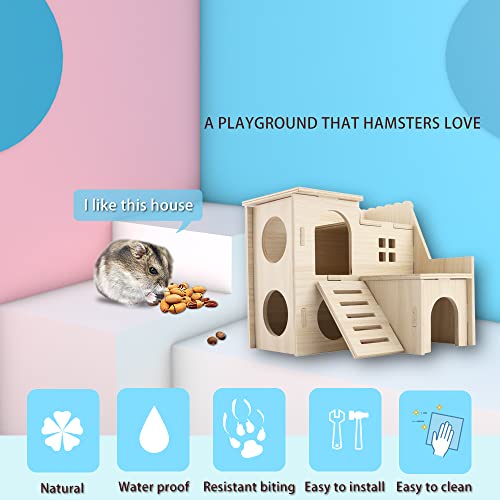 kcrygogo Tiny Hamster Maze Wood House Fun Slide House Double-Decker Hut for Dwarf Gerbil Mouse Mice Rat Small Animals(Only for Small Hamster) - Image 2