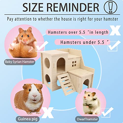 kcrygogo Tiny Hamster Maze Wood House Fun Slide House Double-Decker Hut for Dwarf Gerbil Mouse Mice Rat Small Animals(Only for Small Hamster) - Image 3