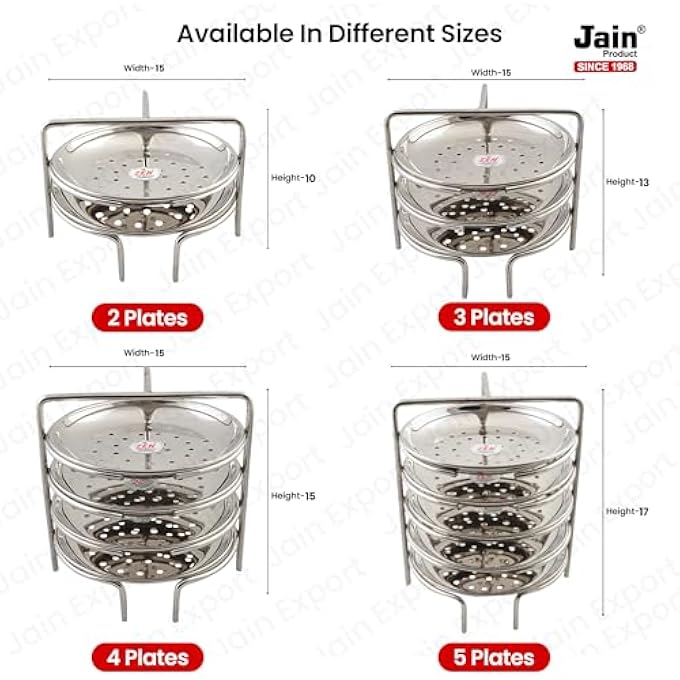 Jain Stainless Steel Idiyappam Stand Small Size with 3 Plates Momos Steamer Vegetable Steamer Utensil Pack of 1 Silver Color - Image 3