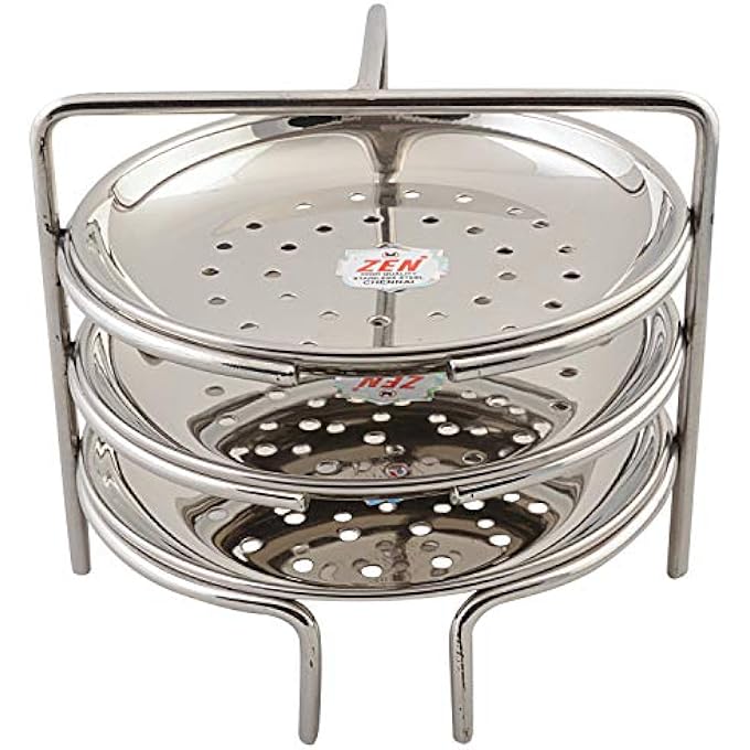 Jain Stainless Steel Idiyappam Stand Small Size with 3 Plates Momos Steamer Vegetable Steamer Utensil Pack of 1 Silver Color - Image 1