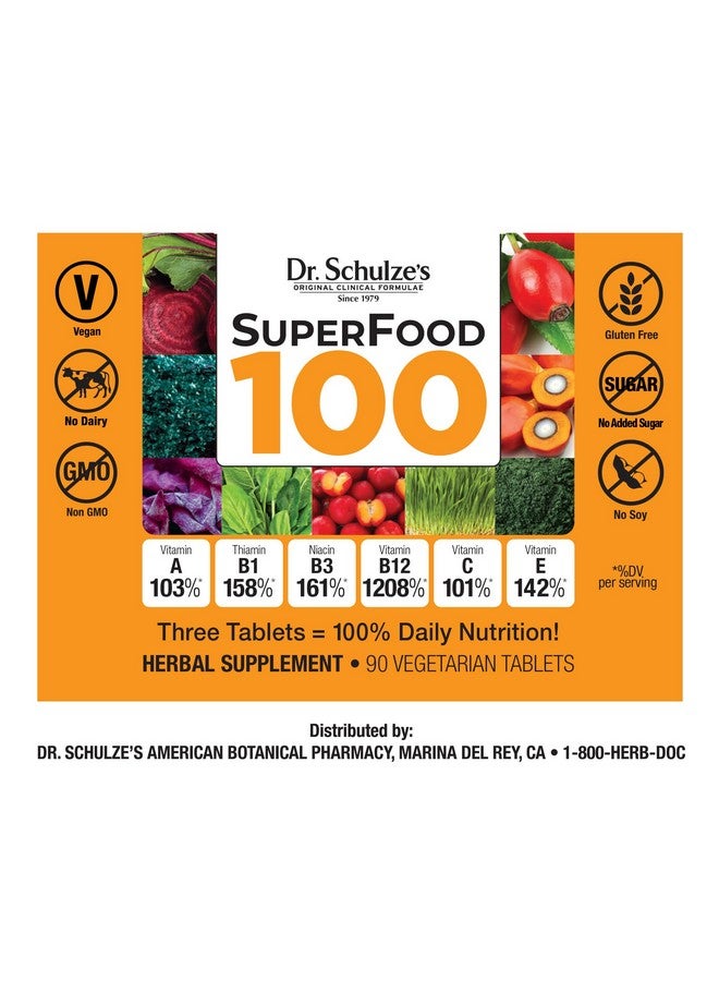Dr. Schulze's Superfood 100 | Vitamin & Mineral Herbal Concentrate | Dietary Supplement | Daily Nutrition & Increased Energy | Gluten-Free & Non-GMO | Vegan & Organic | 90 Tabs - Image 2
