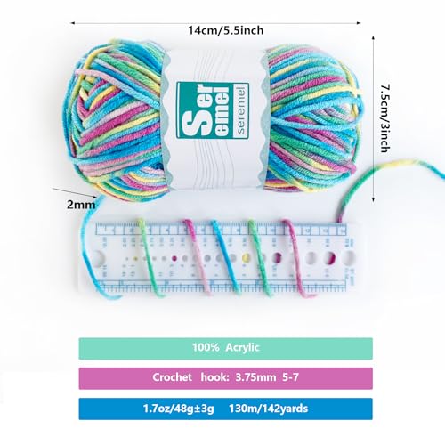 seremel 2 Pcs （2 * 48g/2 * 142yards） Crochet/Knitting Rainbow Yarn,Multicolor Variegated 100% Acrylic Yarn,Crochet Yarn for Beginners,Soft Yarn for Crocheting Blanket (Purple Green Yellow)… - Image 2