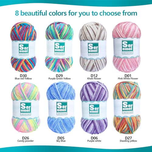 seremel 2 Pcs （2 * 48g/2 * 142yards） Crochet/Knitting Rainbow Yarn,Multicolor Variegated 100% Acrylic Yarn,Crochet Yarn for Beginners,Soft Yarn for Crocheting Blanket (Purple Green Yellow)… - Image 5
