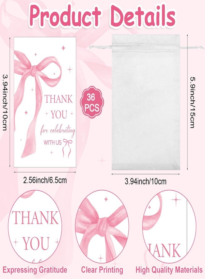 LIUBUJINGYING 36 Sets Pink Bow Acrylic Shot Glasses Bow Theme Party Gifts with Thank You Card Organza Bag Quinceanera Clear Plastic Shot Cups Mini Coquette Bow Cups Birthday Party Favors for Guests - Image 3