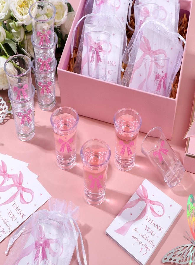 LIUBUJINGYING 36 Sets Pink Bow Acrylic Shot Glasses Bow Theme Party Gifts with Thank You Card Organza Bag Quinceanera Clear Plastic Shot Cups Mini Coquette Bow Cups Birthday Party Favors for Guests - Image 5