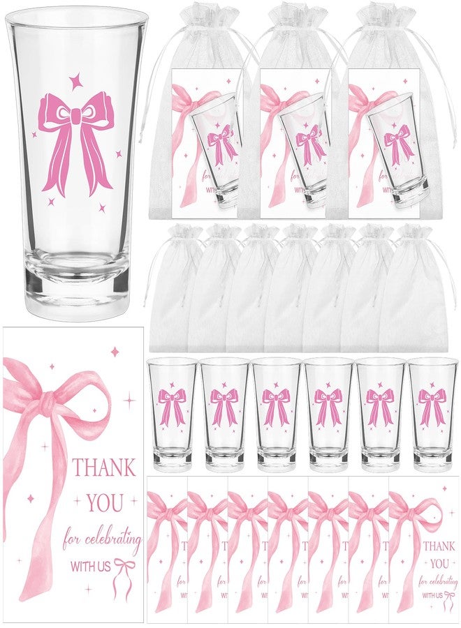 LIUBUJINGYING 36 Sets Pink Bow Acrylic Shot Glasses Bow Theme Party Gifts with Thank You Card Organza Bag Quinceanera Clear Plastic Shot Cups Mini Coquette Bow Cups Birthday Party Favors for Guests - Image 1
