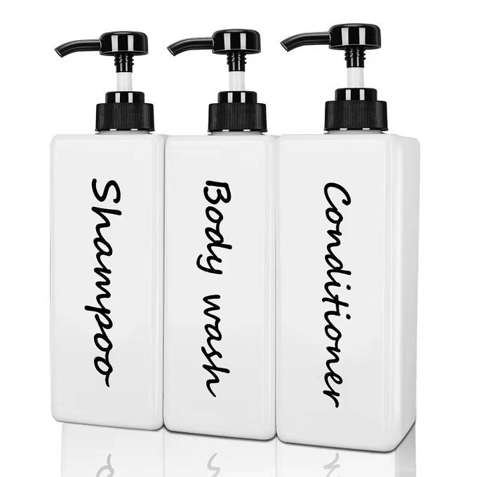 SHAMPOO AND CONDITIONER DISPENSER SET OF 3 21OZ MODERN REFILLABLE SHAMPOO PUMP BOTTLES FOR SHOWER SOAP EMPTY BODY WASH DISPENSER SET FOR BATHROOM