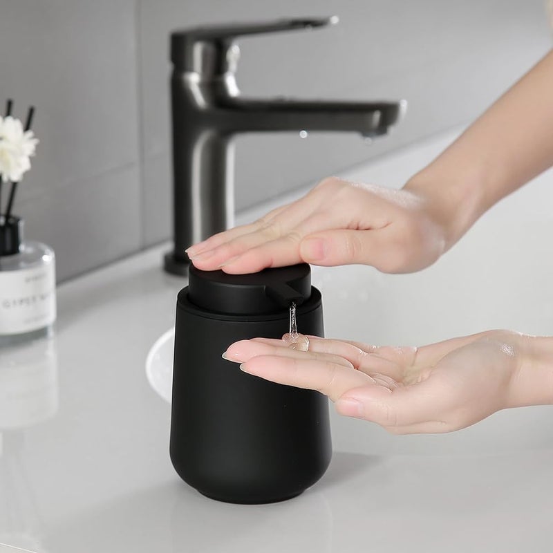 YAUKPH Matte Black Liquid Hand Soap Dispenser Plastic 11 oz - Modern Minimalist Style for Bathroom & Kitchen Countertop Refillable - Image 2