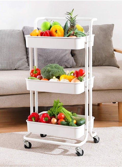 3-Tier Storage Cart with Wheels, Multi-Purpose Kitchen Organizer, Multi-Purpose Metal Organizing Cart 85 x 45 x 35 cm