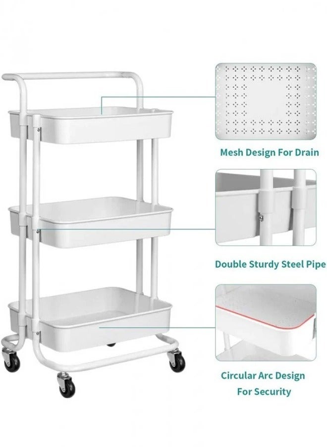 3-Tier Storage Cart with Wheels, Multi-Purpose Kitchen Organizer, Multi-Purpose Metal Organizing Cart 85 x 45 x 35 cm  - Image 4