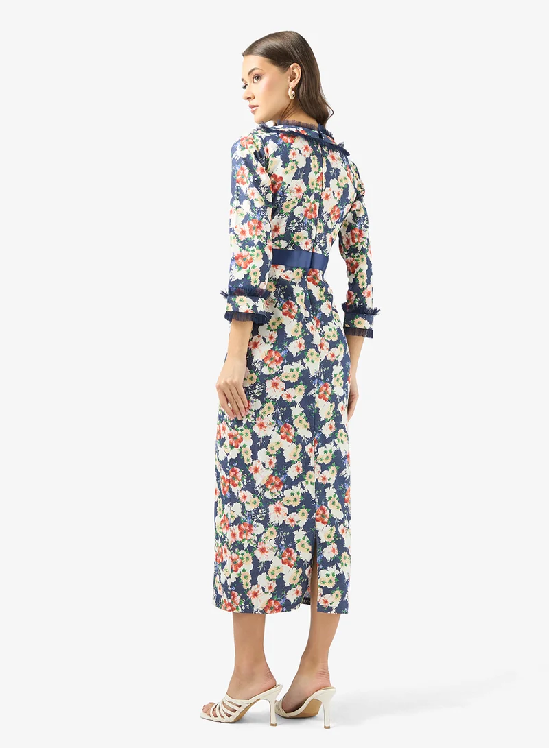 Golden Apple Floral Print Midi Dress