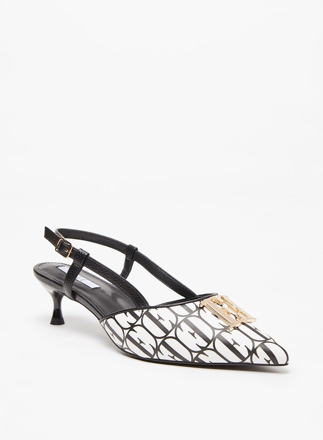 ايل حذاء نسائي بكعب رفيع وإبزيم بطبعة شعار - Image 1