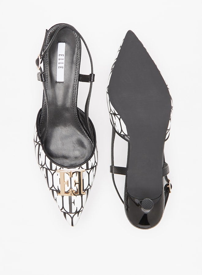 ايل حذاء نسائي بكعب رفيع وإبزيم بطبعة شعار - Image 4