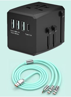 كيليسا محول طاقة عالمي للسفر الدولي مدمج 3 USB 1 نوع C مع قابس طاقة، متطابق مع كابل بيانات ثلاثة في واحد، مناسب لـ 160 دولة/منطقة في أوروبا والولايات المتحدة والاتحاد الأوروبي والمملكة المتحدة والشرق الأوسط  - Image 1