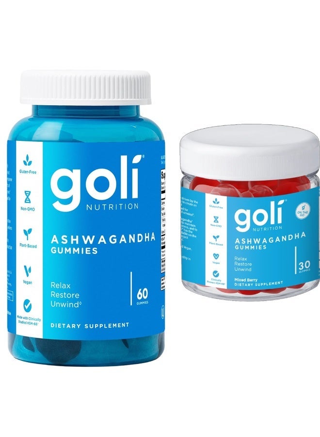 Goli Ashwagandha & Vitamin D Gummies –60 or 30 Count | KSM-66 Ashwagandha | Relax. Restore. Unwind. | Vegan, Non-GMO, Gluten-Free & Gelatin-Free