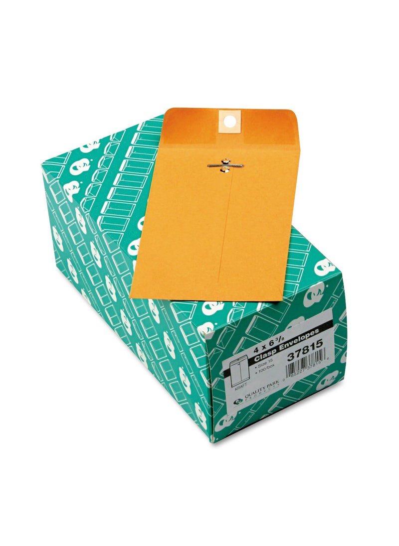 Quality Park Quality Park 4 x 6-3/8 Clasp Envelopes, Clasp and Gummed Closures for Storing or Mailing, 28 lb Kraft, 100 per Box (QUA37815)  - Image 1