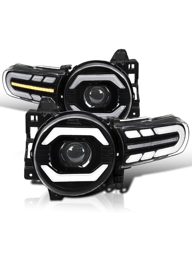 Black Projector Headlights w/LED Sequential Turn Signals and Startup Animation Compatible with 2007-2014 FJ Cruiser, Left + Right Pair Headlamp Assembly - Image 1
