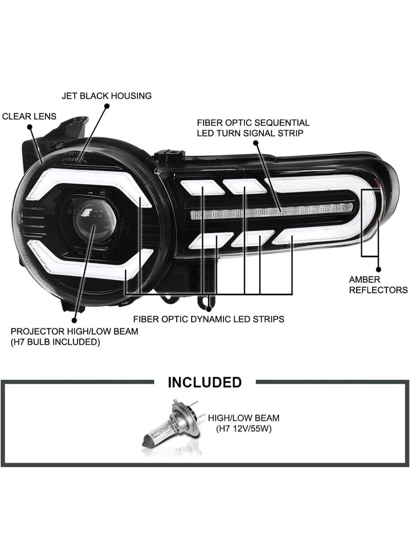 Black Projector Headlights w/LED Sequential Turn Signals and Startup Animation Compatible with 2007-2014 FJ Cruiser, Left + Right Pair Headlamp Assembly - Image 4